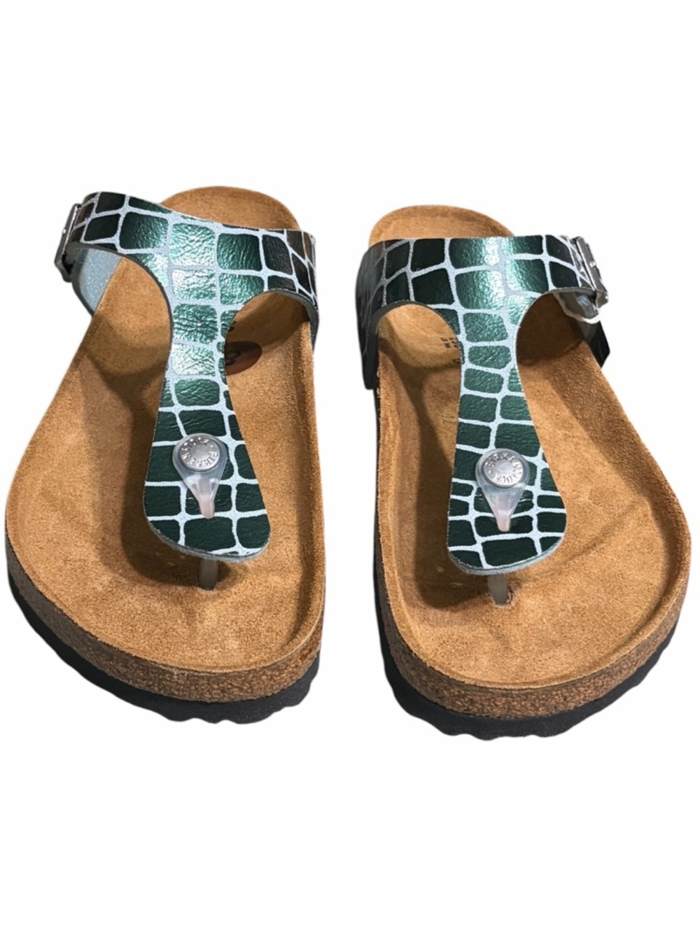Birkenstock Green Croc-Print Thong Sandals